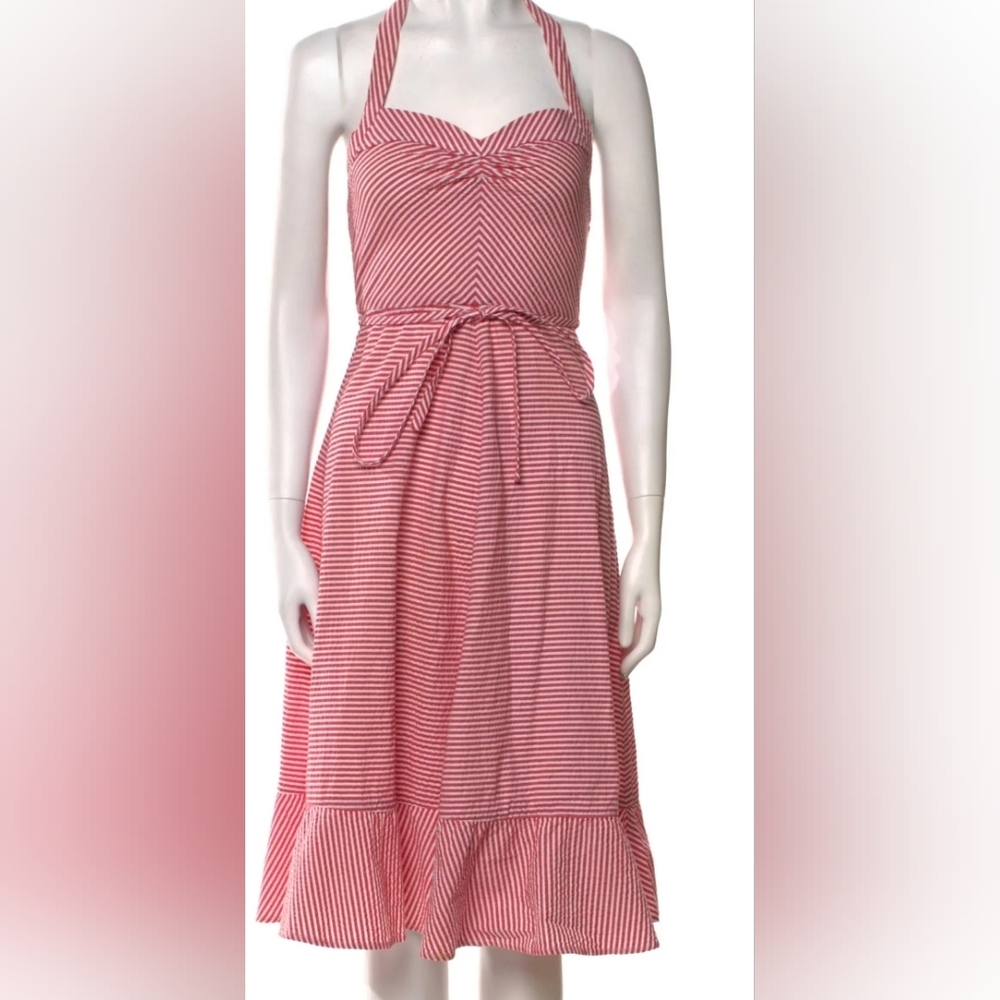Marc Jacobs - Red & White Striped Seersucker Halter A-Line Dress - Picture 3 of 9